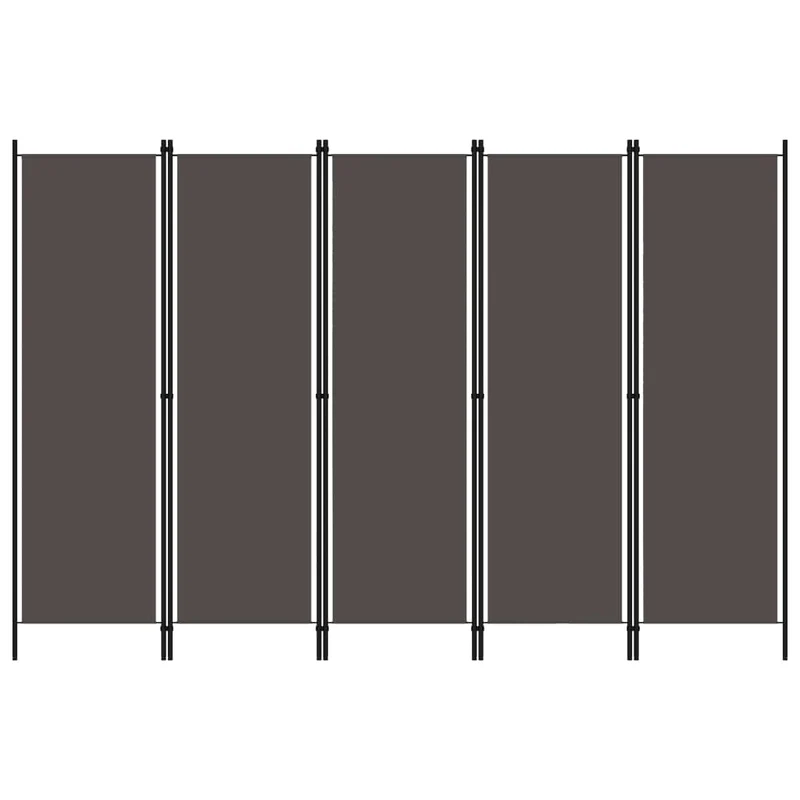 Paravent séparateur de pièce cloison 5 panneaux 250 x 180 cm en tissu anthracite et fer DEC030934