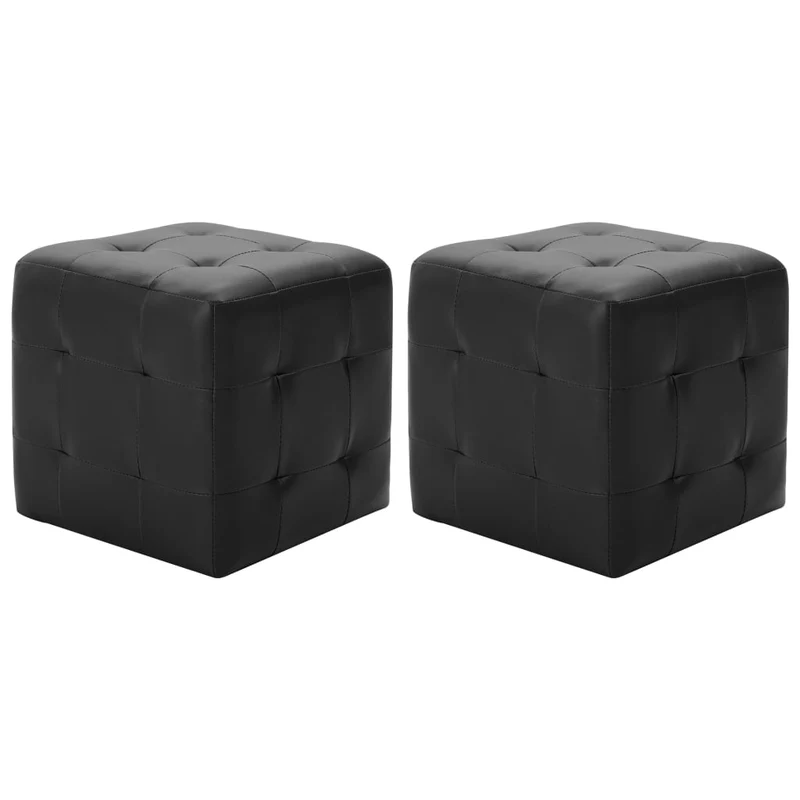 Lot de 2 poufs tabourets repose-pieds captionné 30 x 30 x 30 cm en PVC noir DEC030041