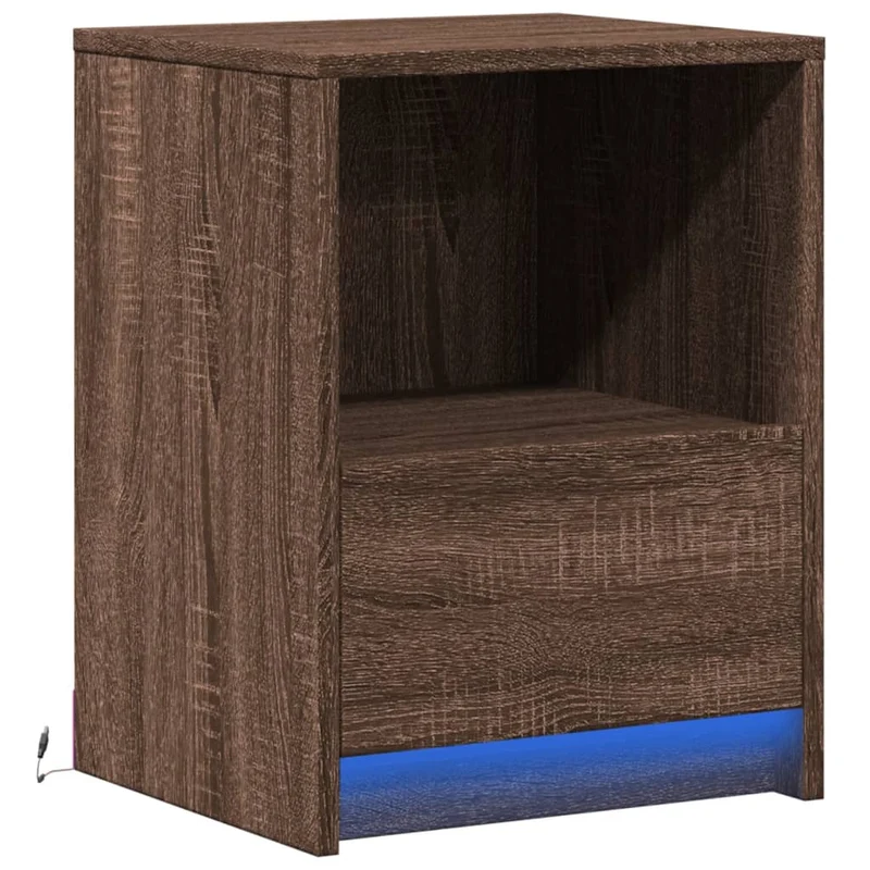 Table de chevet avec tiroir et LED 38 x 34 x 50 cm en bois ingénierie marron DEC032797