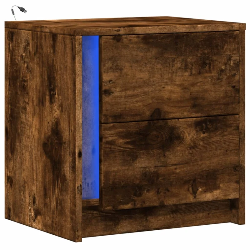 Table de chevet avec tiroir et LED 43 x 34 x 45 cm en bois d'ingénierie marron DEC032792
