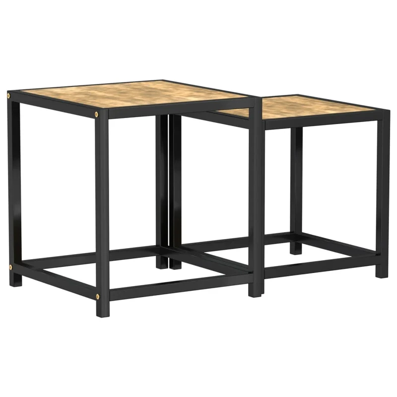 Lot de 2 tables d'appoint support plantes en MDF et acier noir DEC032744