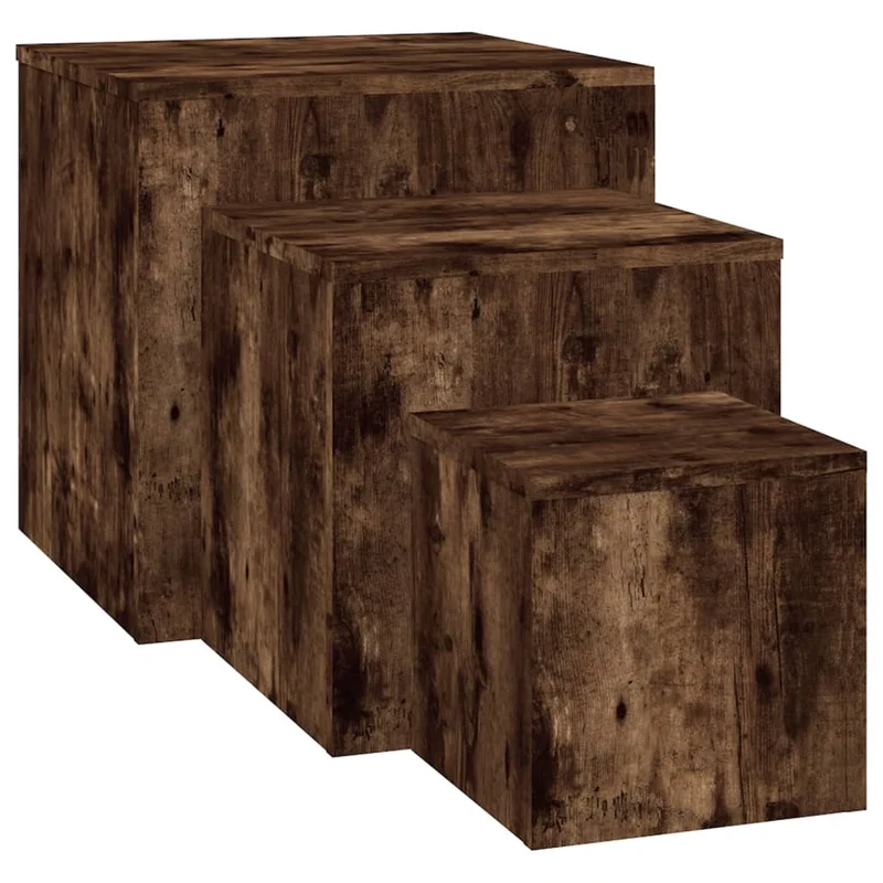 Lot de 3 tables d'appoint tables basse support plantes en bois d'ingénierie marron DEC032662