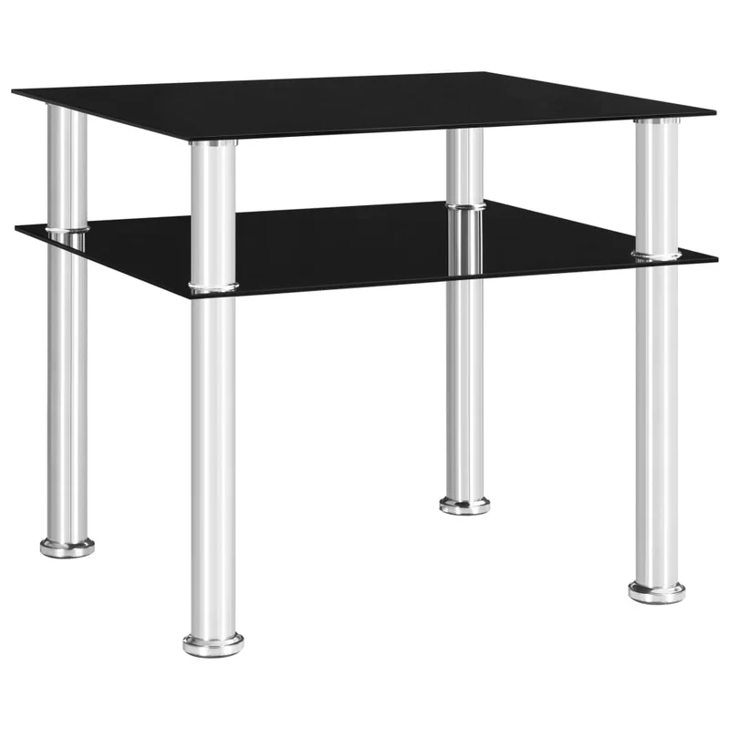 Table d'appoint avec étagère 45 x 50 x 45 cm verre trempé noir et acier DEC032488