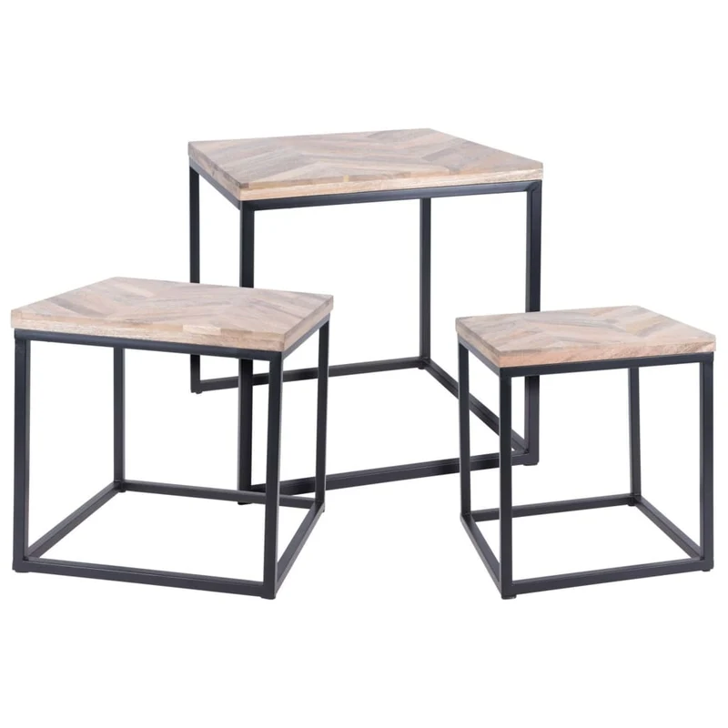 Ensemble de 3 tables d'appoint tables basse en teck marron et métal DEC031420