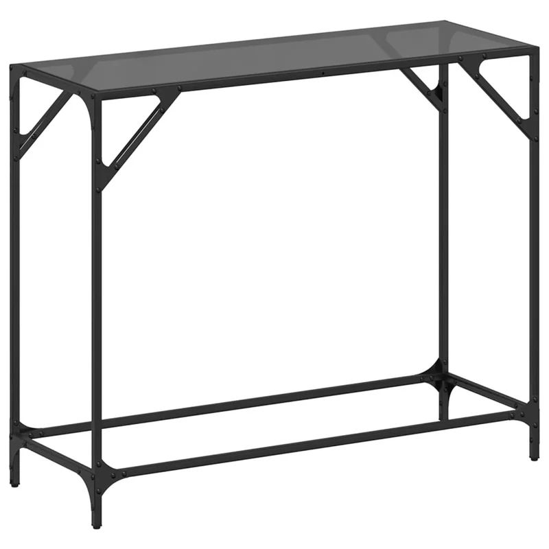 Table console avec dessus en verre et acier noir 98 x 35 x 81 cm DEC031345