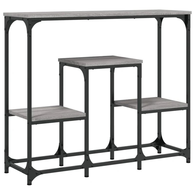 Table console d'entrée fonctionnel et stylé avec étagères 89,5 x 28 x 76 cm bois d'ingénierie gris et métal DEC032253
