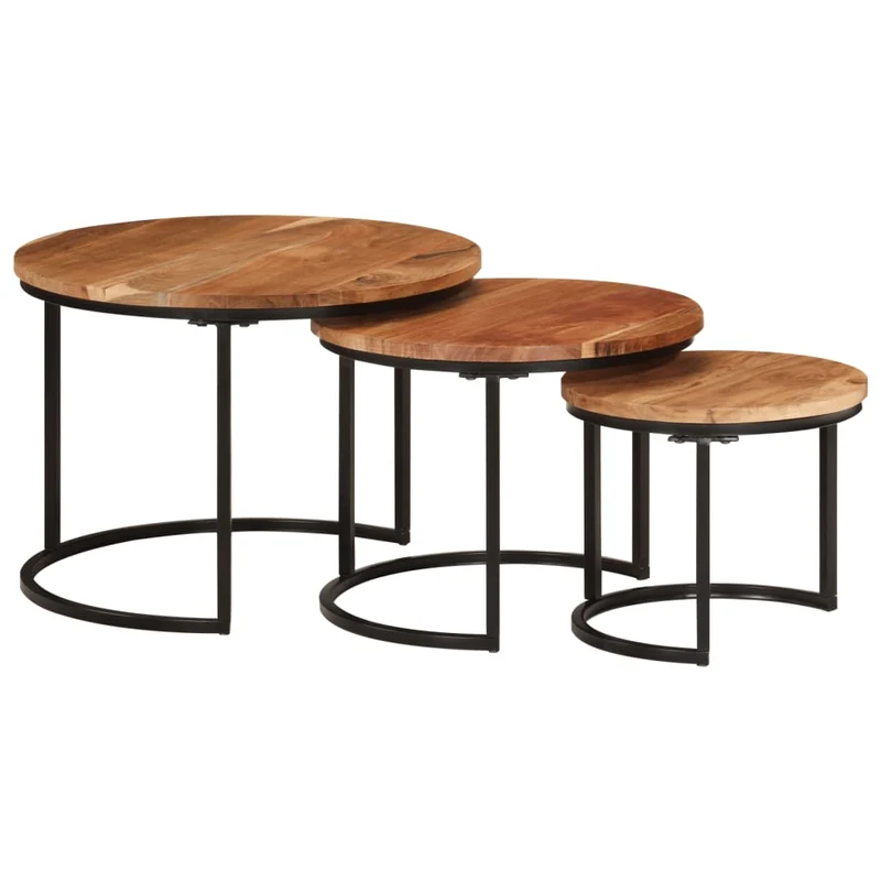 Set de 3 tables basse gigognes en bois massif d'acacia et fer DEC031326