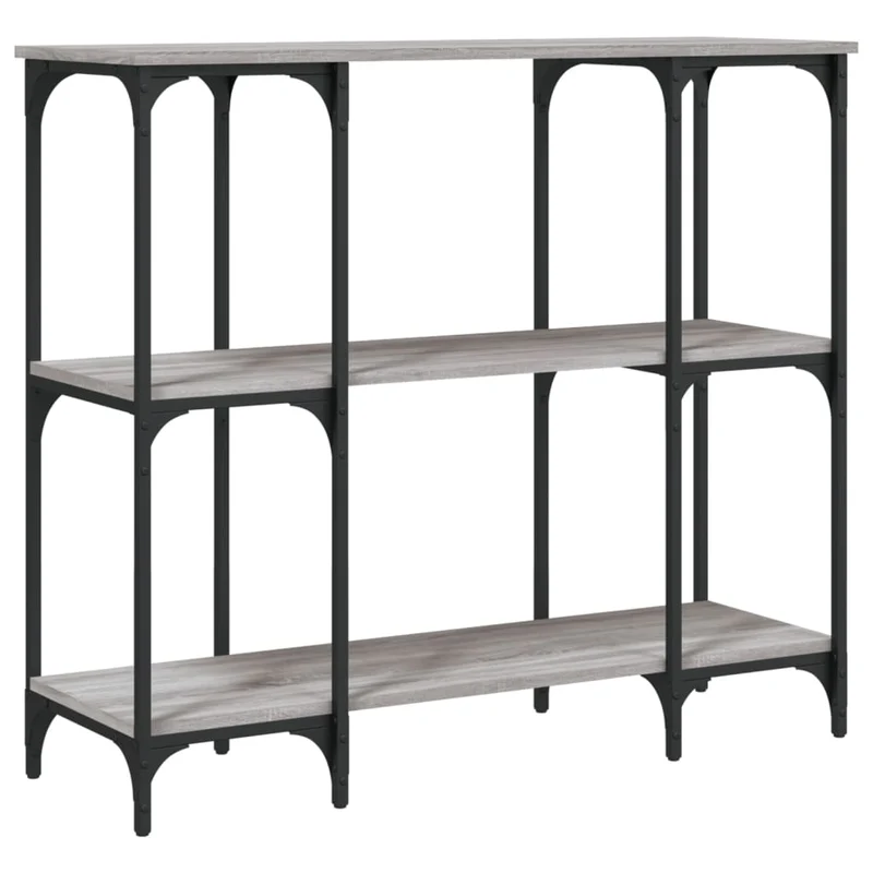 Table console d'entrée fonctionnel et stylé avec étagères 102 x 35 x 90 cm bois d'ingénierie gris et métal DEC032213