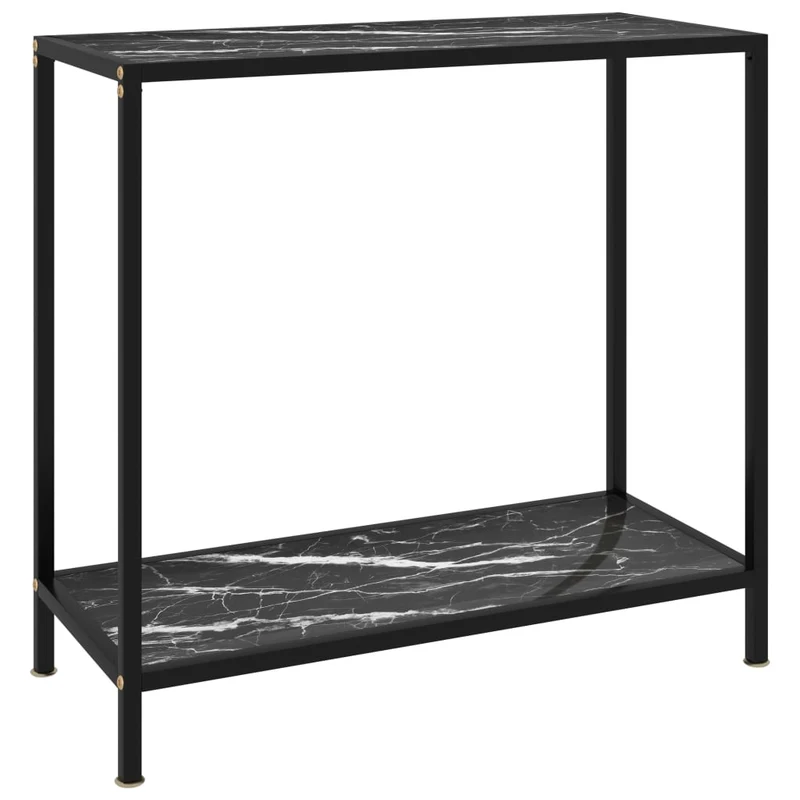 Table console d'entrée fonctionnel et stylé 80 x 35 x 75 cm verre trempé aspect marbre noir et acier DEC032167
