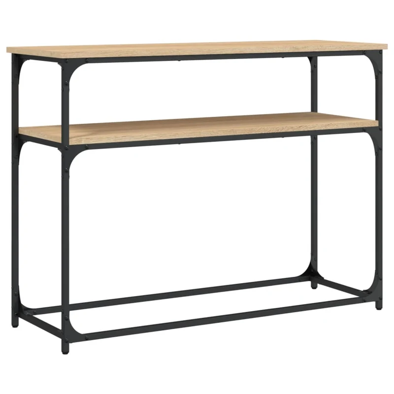 Table console d'entrée fonctionnel et stylé avec étagères 100 x 35,5 x 75 cm bois d'ingénierie et métal DEC031913