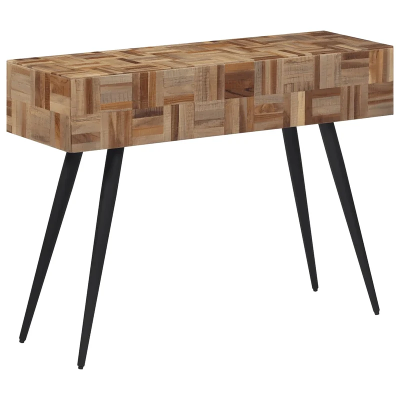 Meuble console d'entrée moderne 110 x 34 x 80 cm teck de récupération massif et fer DEC031517