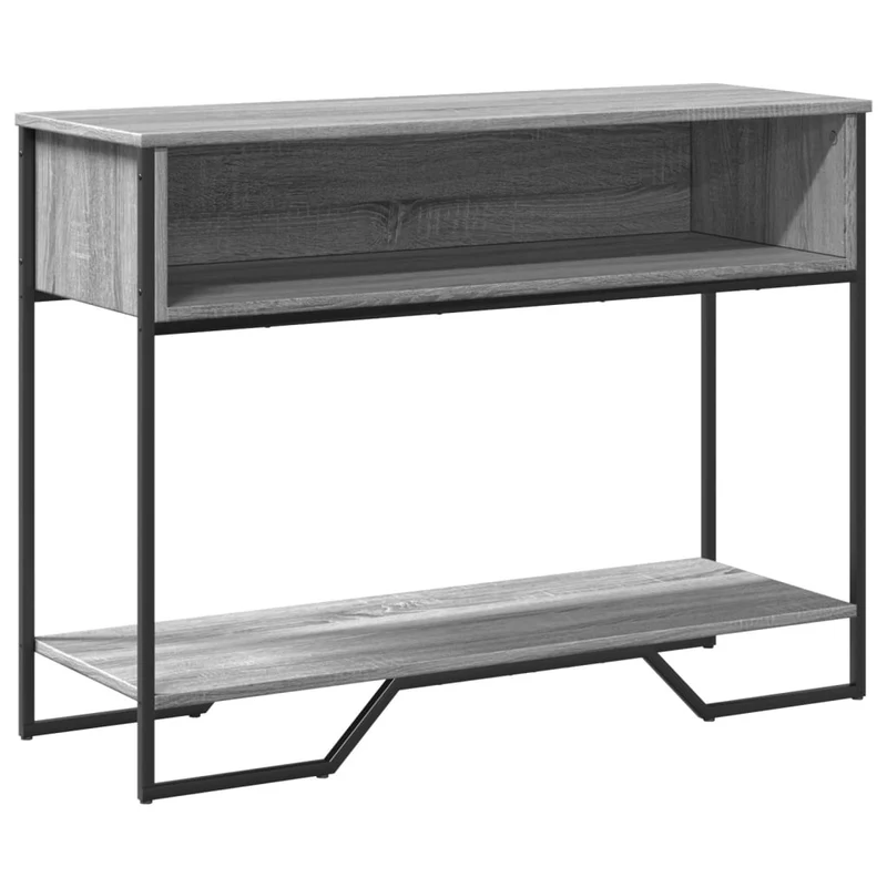 Table d'appoint console pratique avec compartiment de rangement 100 x 35 x 74,5 cm bois d'ingénierie gris et métal DEC032202