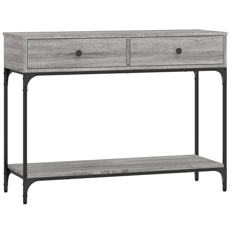 Table d'appoint console pratique avec tiroirs et étagère de rangement 100 x 34,5 x 75 cm bois d'ingénierie gris DEC032197