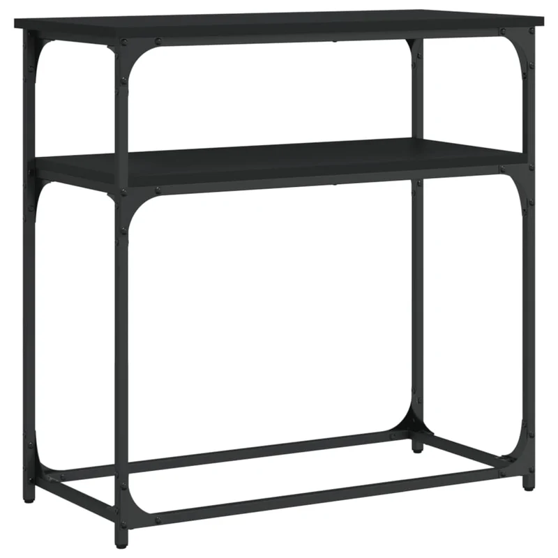 Table d'appoint console pratique avec étagères de rangement 75 x 35,5 x 75 cm bois d'ingénierie et métal noir DEC032158