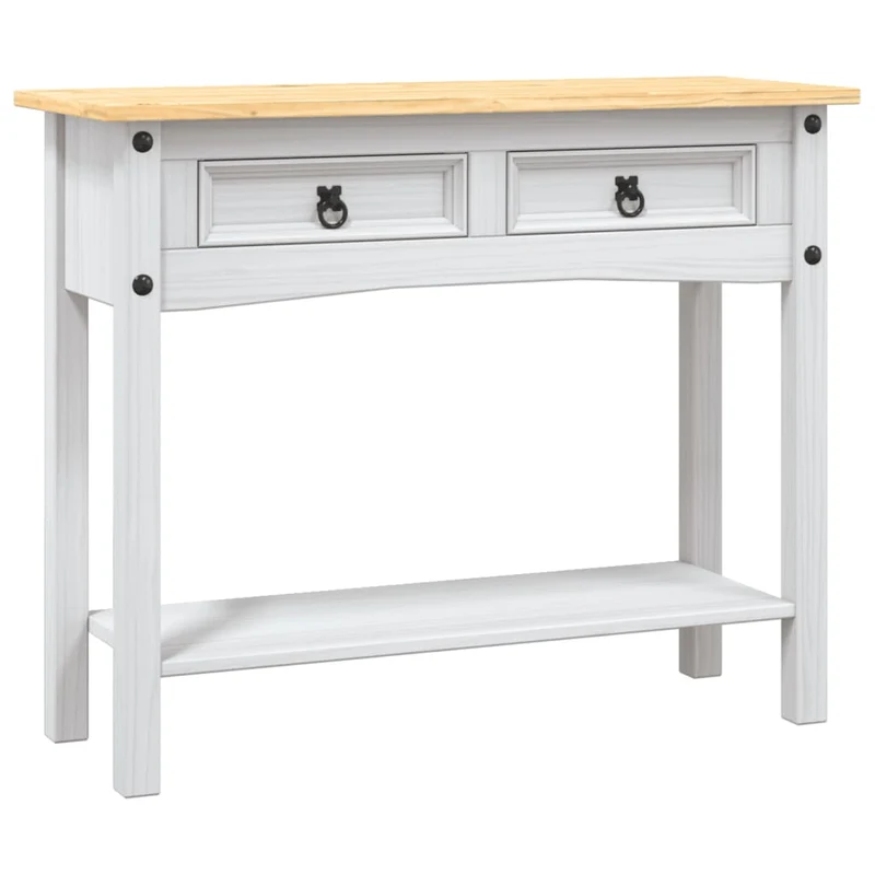 Table console avec 2 tiroirs et 1 étagère 90 x 34,5 x 73 cm en bois de pin blanc DEC031992