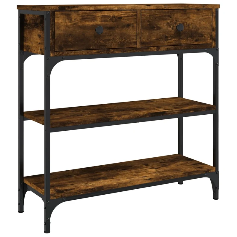 Table d'appoint console pratique avec étagères et tiroirs pour une entrée organisée 72,5 x 25 x 75 cm bois d'ingénierie marron et métal DEC031801