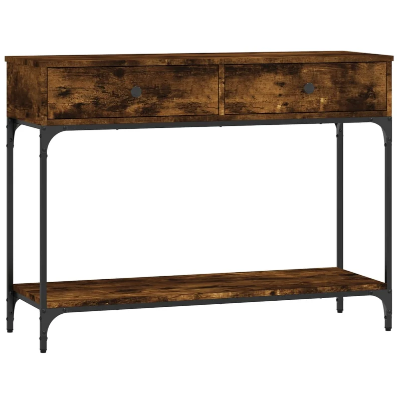Table d'appoint console pratique avec tiroirs pour une entrée organisée 100 x 34,5 x 75 cm bois d'ingénierie marron et métal DEC031765