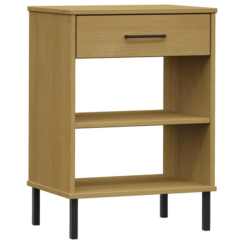 Table d'appoint console pratique avec tiroirs pieds en métalet bois pin marron DEC031372
