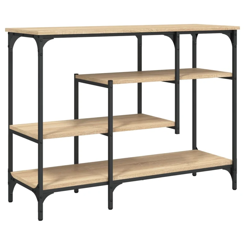 Table d'appoint console avec étagère pratique pour une entrée organisée 100 x 35 x 75 cm bois d'ingénierie en couleur chêne et métal DEC031666