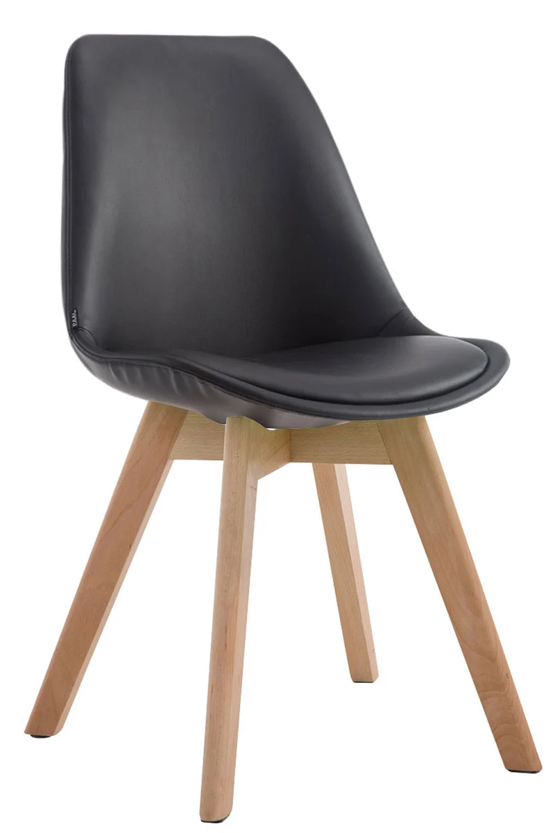 Chaise de salle à manger x1 style scandinave en PVC noir support 4 pieds en bois couleur clair 10_0003745