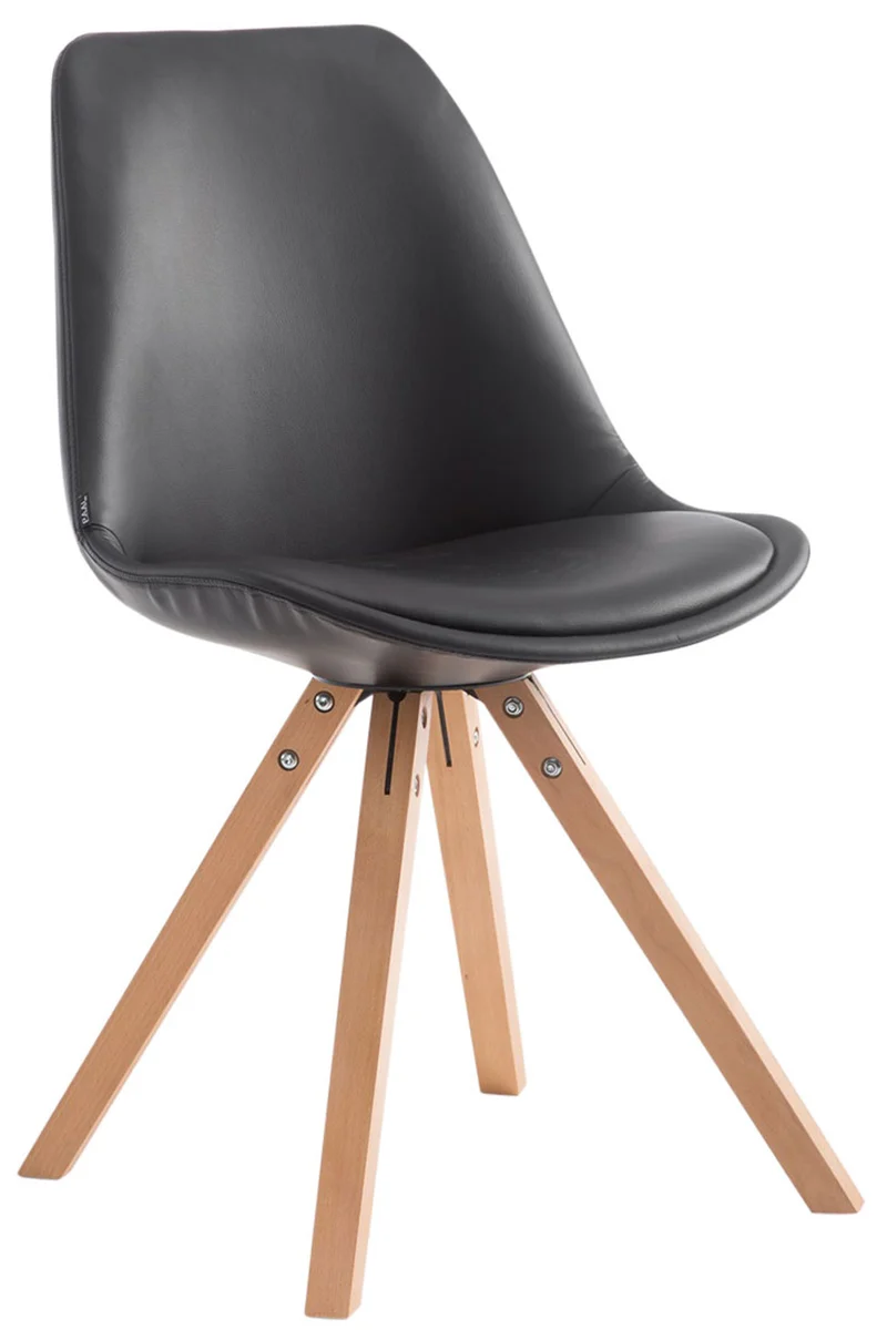 Chaise de cuisine salle à manger scandinave assise en PVC noir 4 pieds en bois forme carré clair 10_0003409
