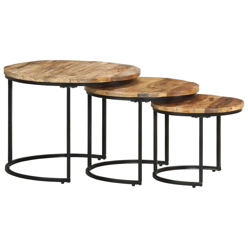 Set de 3 tables d'appoint gigognes en bois de manguier et fer DEC031323
