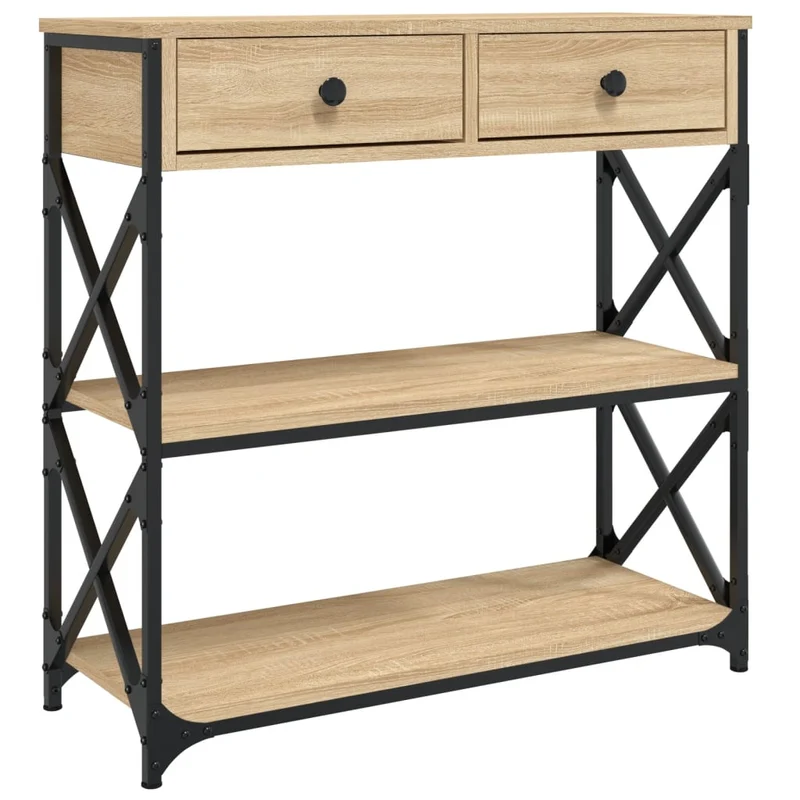 Table console d'entrée fonctionnel et stylé avec tiroirs et étagères 75 x 28 x 75 cm bois d'ingénierie et métal DEC031949