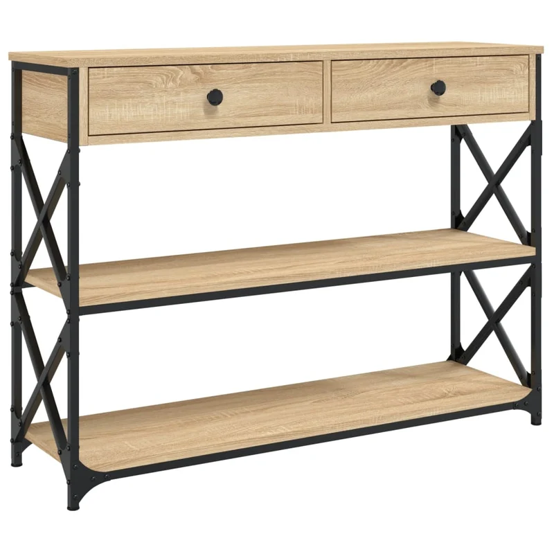 Table console d'entrée fonctionnel et stylé avec tiroirs et étagères 100 x 28 x 75 cm bois d'ingénierie et métal DEC031900