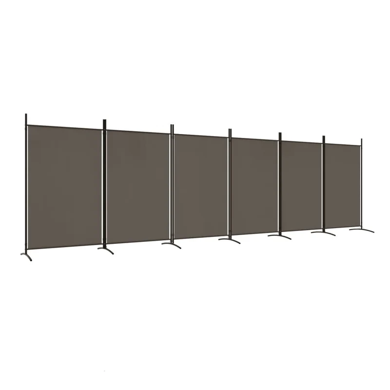 Séparateur de pièce cloison 6 panneaux 520 x 180 cm tissu anthracite et fer DEC031038