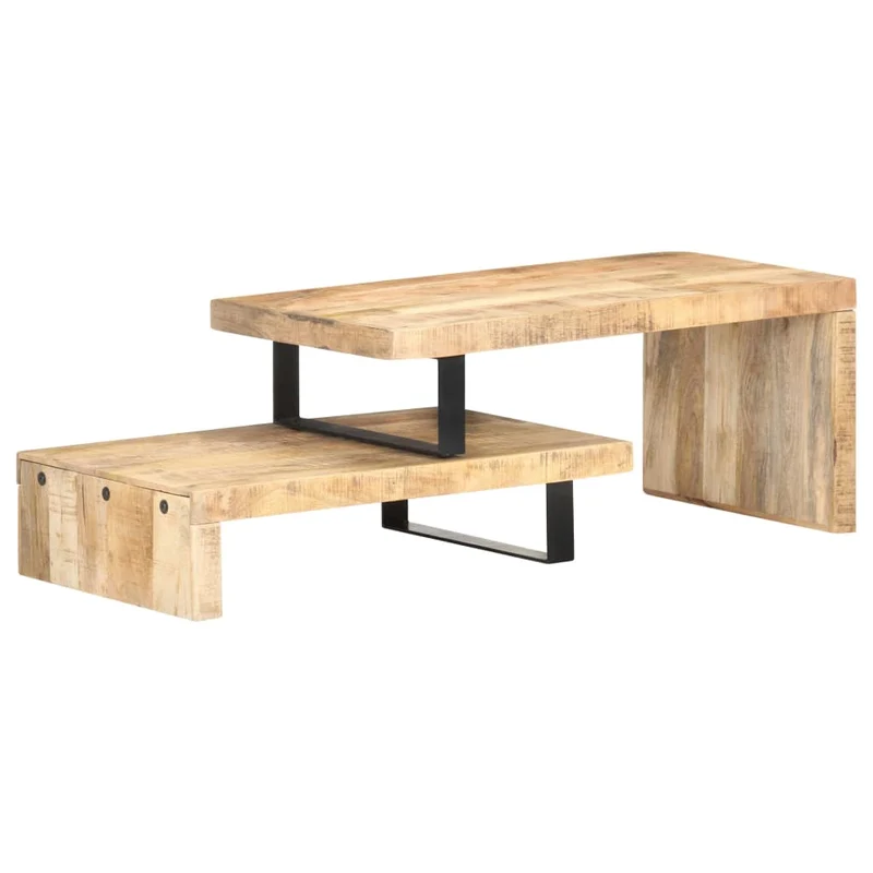 Ensemble de deux table basse en bois de manguier et fer DEC031238