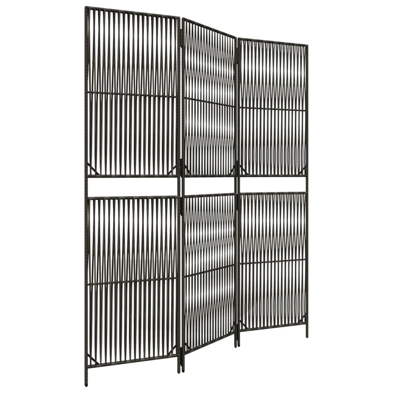Paravent séparateur de pièce cloison 3 panneaux en résine tressée gris et acier DEC030769
