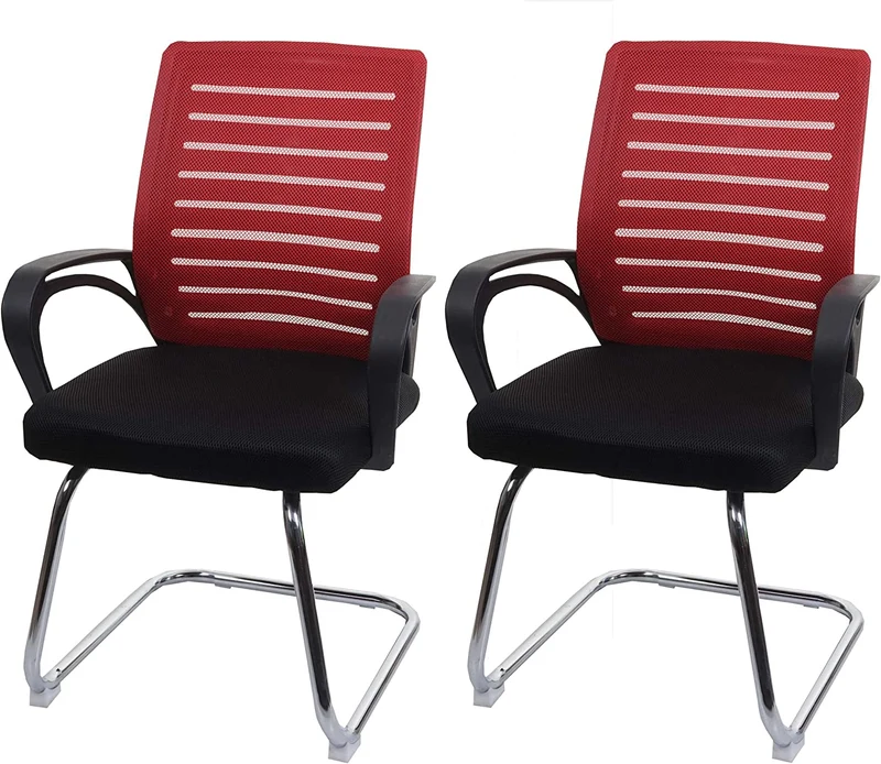 Lot de 2 chaises de conférence visiteur en tissu/textile rouge forme ergonomique BUR04123