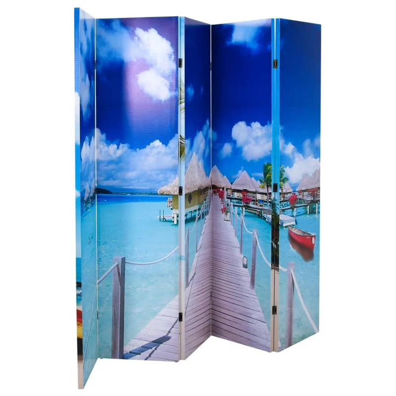 Paravent séparateur de pièce cloison pliable 200 x 170 cm design plage en bois de sapin DEC031171