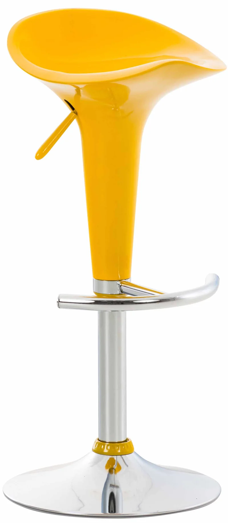 Tabouret de bar x1 avec repose-pieds assise pivotante en plastique jaune et métal chromé 10_0005369
