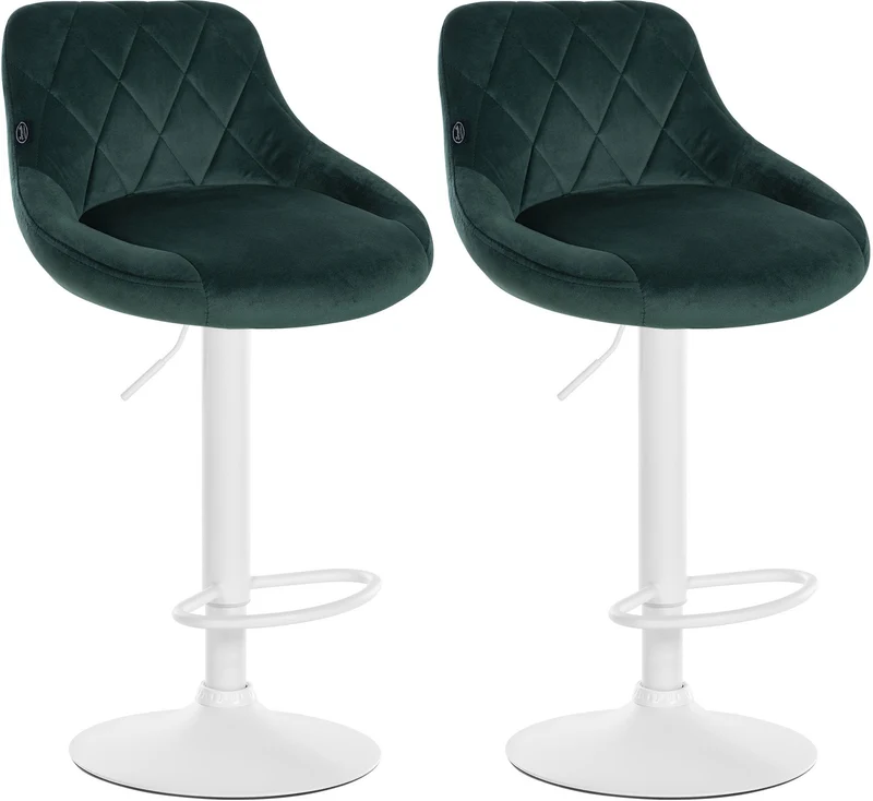 Lot de 2 tabourets de bar siège pivotant sur 360° en tissu vert foncé et métal blanc 10_0004271