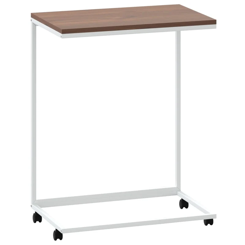 Table d'appoint en forme de C sur roulettes 55 x 35 x 70 cm bois d'ingénierie blanc DEC031292