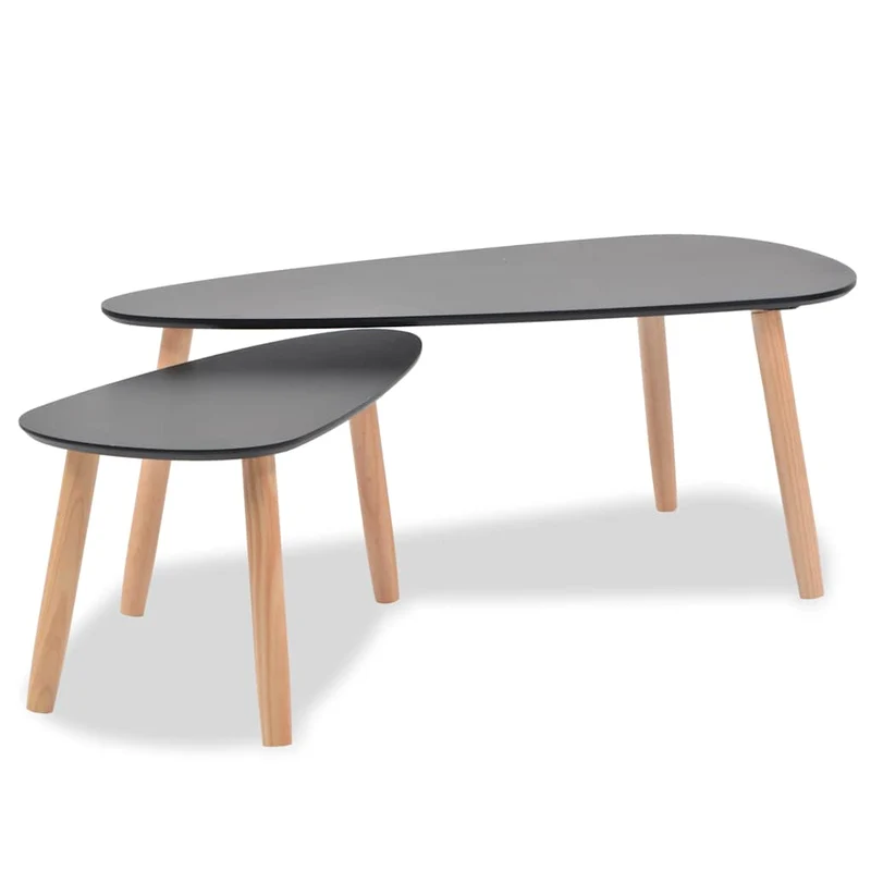 Ensemble de deux tables basses en bois de pin massif et MDF noir DEC031262