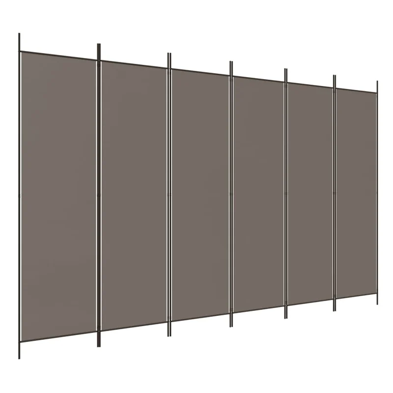 Paravent séparateur de pièce cloison 6 panneaux 300 x 220 cm tissu anthracite et fer DEC031037