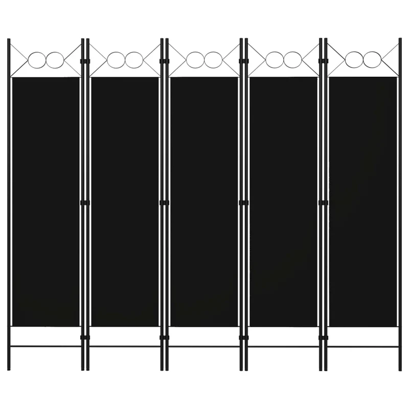 Paravent séparateur de pièce cloison 5 panneaux 200 x 180 cm tissu noir et fer DEC031010
