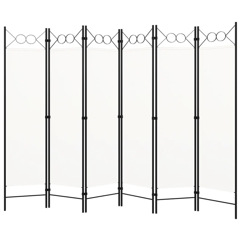 Paravent séparateur de pièce cloison 6 panneaux 240 x 180 cm en tissu blanc et fer DEC031043