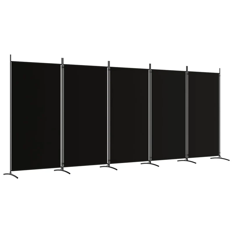 Paravent séparateur de pièce cloison 5 panneaux 433 x 180 cm en tissu noir et fer DEC031019