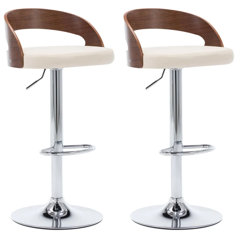 Lot de 2 tabourets de bar chaises hautes design rétro en PVC crème et bois courbé DEC029658