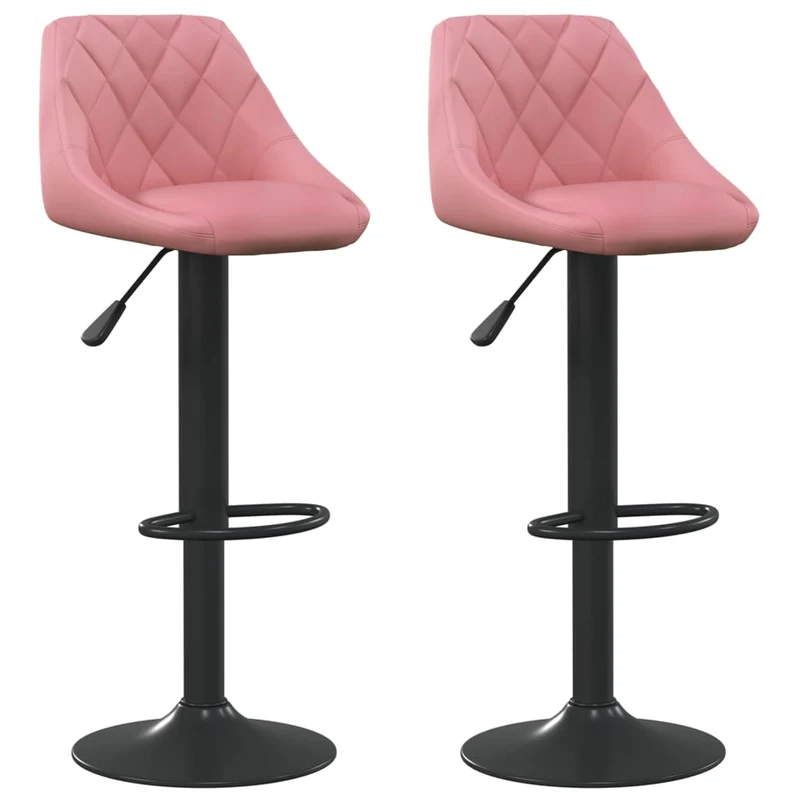 Lot de 2 tabourets de bar chaises hautes en velours rose coutures losange et acier noir DEC029841