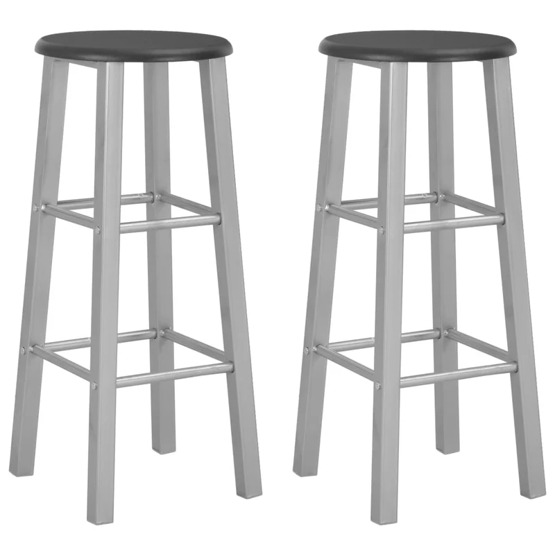 Lot de 2 tabourets de bar chaises hautes hauteur 70 cm structure en acier argenté + siège en MDF noir DEC029605
