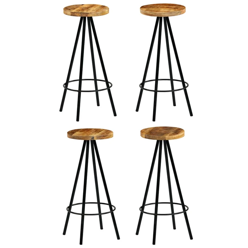 Lot de 4 tabourets de bar chaises haute style industriel hauteur 76 cm en bois de manguier et acier DEC029414