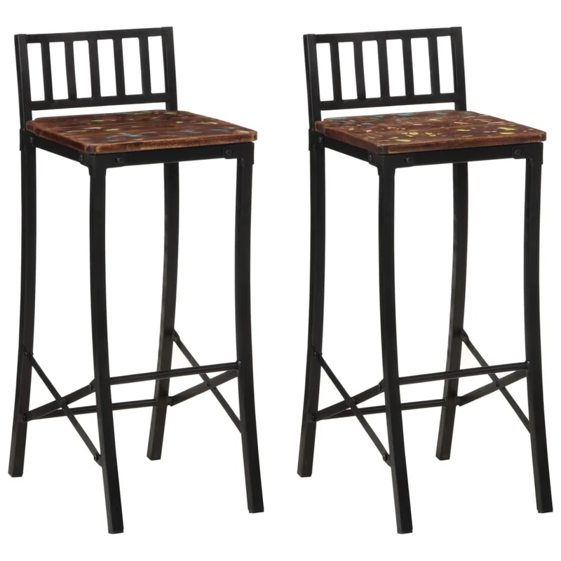 Tabourets de bar x2 chaises haute design rustique en bois de récupération multicolore DEC029338