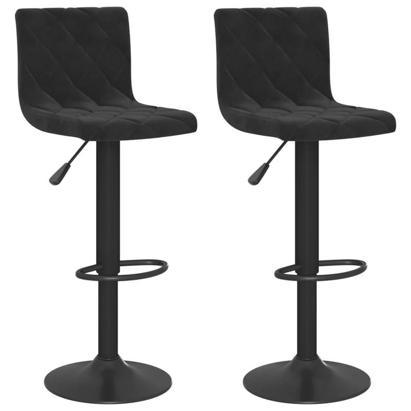 Lot de 2 tabourets de bar chaises hautes avec dossiers coutures losange en velours noir et acier DEC029827