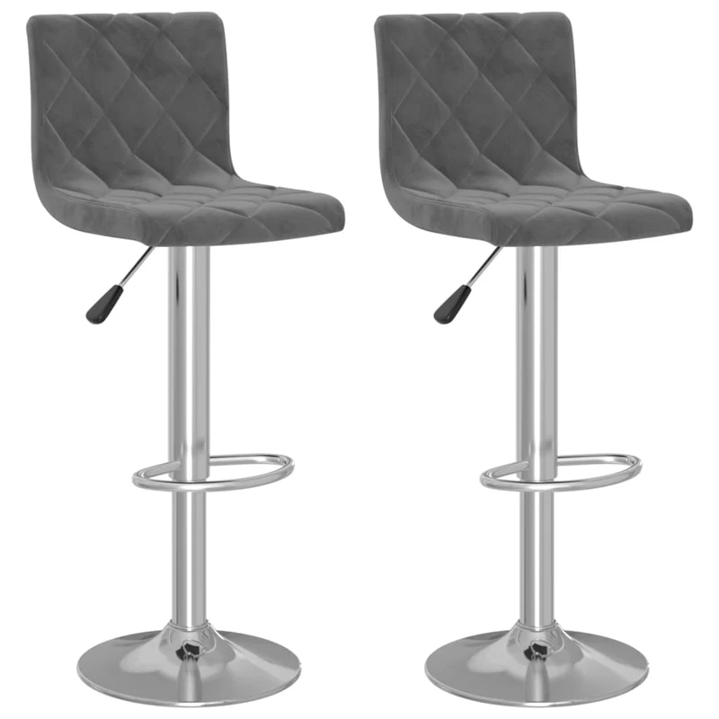Lot de 2 tabourets de bar chaises hautes en velours gris foncé coutures en losange et acier DEC029728