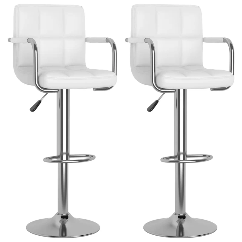 Lot de 2 tabourets de bar chaises hautes avec dossiers et accoudoirs en PVC blanc et acier DEC029613
