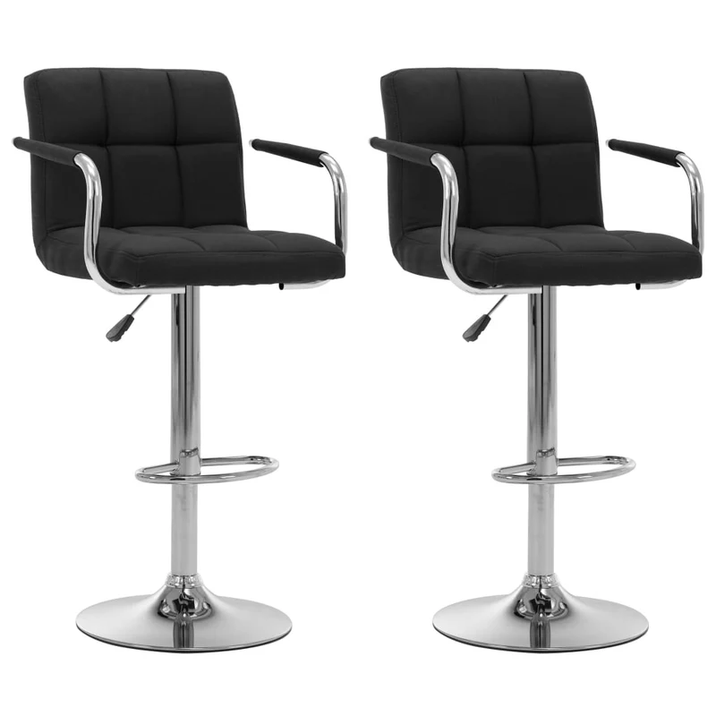 Tabourets de bar x2 chaises haute avec dossier et accoudoirs en tissu noir et acier DEC029405